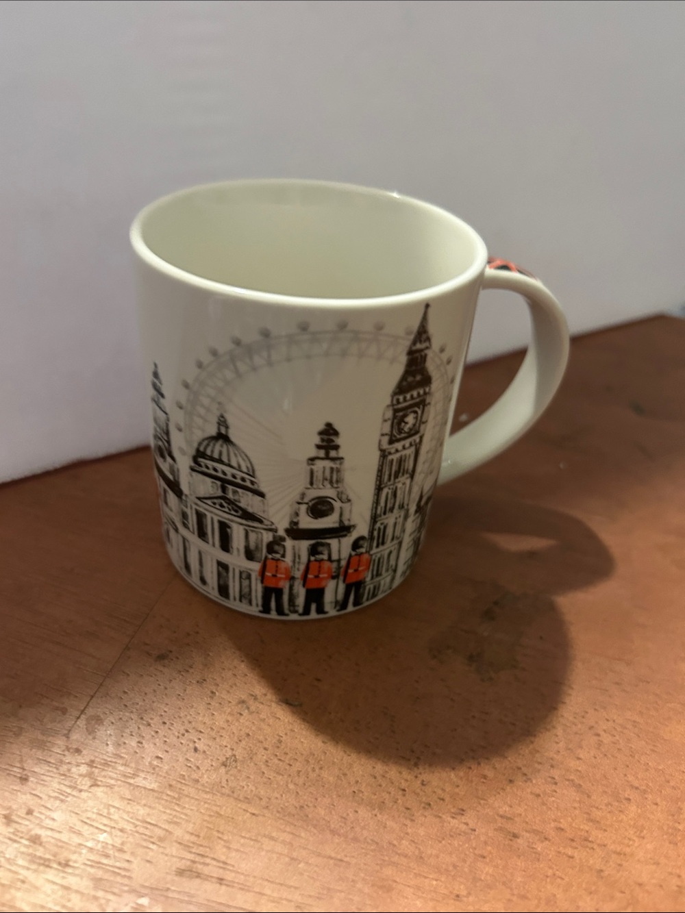 White London Landmark Ceramic Mug with Orange Guard Accents